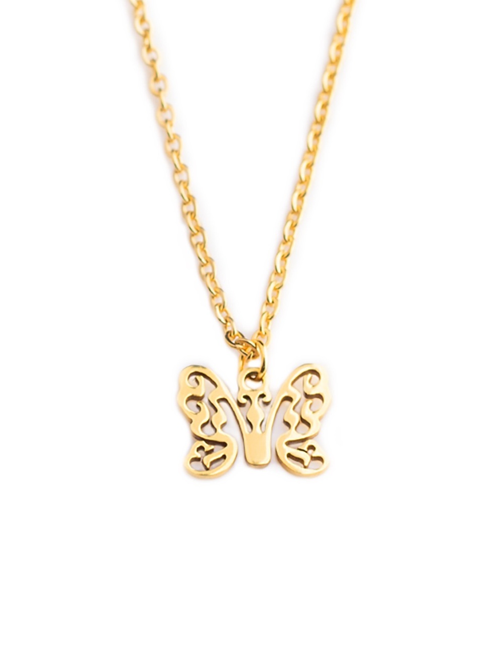 Gold Butterfly Cutout Pendant Stainless Steel Necklace